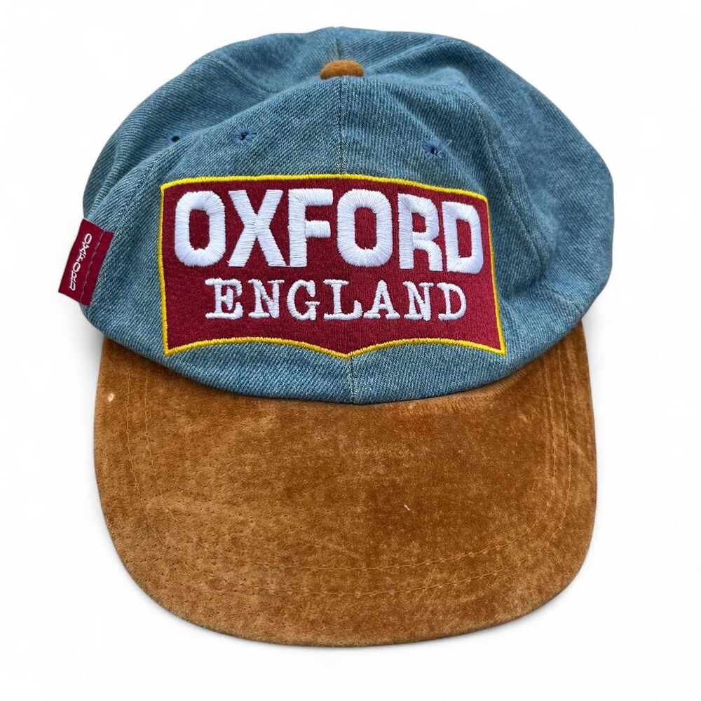 Vintage Oxford England Blue Denim Brown Suede Baseball Cap Hat